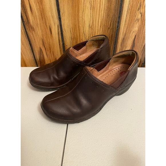 Clarks slip on soft leather brown size 5 chunky heel un structured women’s - Picture 3 of 9
